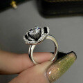 wholesale S925 Sterling Silver New Jewelry Collection: Camellia Flower Ring with 65mm Round White Diamond Stamen and Bud Ring Band-0-1