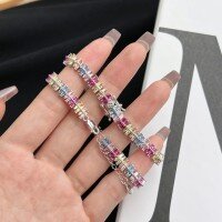 wholesale S925 Sterling Silver Cross-Border Light Luxury Women's Bracelet with High-End Colorful Zircon Inlay, Dopamine Full Diamond Exquisite Hand Accessory-Platinum DY150209-SW-CS 925 Silver