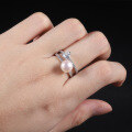 wholesale S925 Sterling Silver Natural Freshwater Pearl Ring Fashionably Luxurious and High-End with Inlaid Natural Green Agate Ring-0-2
