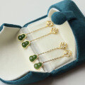 wholesale S925 Silver Alloy Wholesale Natural Hetian Jade Jadeite Gourd Earrings with Chain Ear Accessories in New Chinese Style-0-3