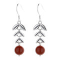 wholesale S925 Sterling Silver Vintage Pastoral Wheat Ear Long Red Agate Earrings, Ethnic Bohemian Style for Women-0-5