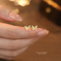 wholesale 18k Gold Plated S925 Sterling Silver Light Luxury Hollow Butterfly Earrings For Women, Fashionable And Elegant, Versatile Plain Silver Earrings-0-3