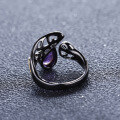 wholesale 925 Silver Designer Gemstone Inlaid Open Ring, Vintage Style High-End Amethyst Ring-0-2