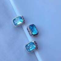 wholesale S925 silver with natural topaz spacer beads DIY bracelet necklace accessories, pure silver blue topaz hypoallergenic jewelry-A horizontal string