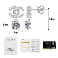 Sterling Silver Cross-Border Moissanite Earrings, Chanel Style Letter Design.-50 points + 50 points D-color moissanite  925 silver