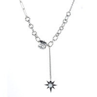 wholesale S925 Sterling Silver Creative Cross Maple Leaf Pearl Necklace, Hip-Hop Punk Collarbone Chain Necklace for Women-139L/approximately 18.31g 925 silver