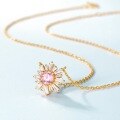 wholesale 925 silver gold-plated micro-set sunflower necklace with pink zirconia, new European and American fashion cross-border supply-0-2