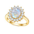 wholesale S925 Sterling Silver Classic Sunflower Natural Cream Blue Moonstone Ring-0-4