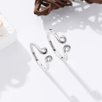 wholesale S925 Sterling Silver Black Myth: Wukong Inspired Adjustable Couple Rings Engraved for Men and Women-Women's Small 925 Silver