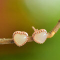 wholesale 925 silver rose gold plated tassel-style commuter earrings with cute, fresh, and sweet heart-shaped Hetian jade and white jade stones-0-0
