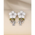 wholesale 925 Sterling Silver Camellia Tassel Earrings for Women, Summer French Stylish Minimalist Luxury Floral Ear Studs-0-1