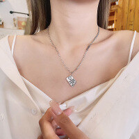 wholesale S925 Sterling Silver Retro Creative Irregular English Pendant Necklace Korean Style Elegant Collarbone Chain-545L/approximately 10.9g 925 silver