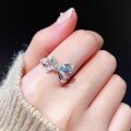 wholesale S925 Sterling Silver Pink Elk Full Body French Full Diamond Bow Aqua Zirconium Unique Ethereal Light Luxury Versatile Women's Ring-0-1