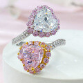 wholesale S925 Sterling Silver New Two-Tone Pink Diamond Heart-Shaped High-Carbon Diamond Ice-Cut Open Ring Fashion-0-0