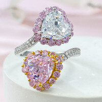 wholesale S925 Sterling Silver New Two-Tone Pink Diamond Heart-Shaped High-Carbon Diamond Ice-Cut Open Ring Fashion-K044 Heart shape Adjustable opening