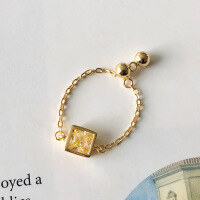 wholesale S925 Sterling Silver Adjustable Geometric Cube Zirconia Ring For Women, Modern Luxury-K113K-yellow zirconium opening adjustable