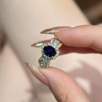wholesale S925 Silver New 6*8mm French Lace Edge Blue Zircon Oval Ring Fashion Romantic Style-R757 Blue Diamond No. 6