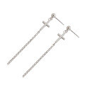 wholesale S925 Sterling Silver 047 Korean-style Versatile Earrings Ins Trendy Minimalist Cross Pendant Tassel Chain Long Drop Earrings for Women-0-4