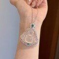 wholesale S925 Sterling Silver Icy Chalcedony Agate Jadeite Laughing Buddha Pendant Necklace, New Chinese Style Design-0-2