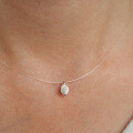 Sterling Silver Invisible Fishline Pendant Necklace with Moissanite Teardrop-0-2