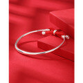 wholesale 999 Pure Silver Women's Bracelet with Red Rope Bow Knot for Birth Year, Minimalist and Niche Design, Plain Circle Silver Bangle for Girlfriend-0-3