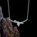 Sterling Silver Ribbon Bow Pendant Necklace-0-0