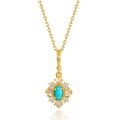 wholesale S925 Silver with 10K Gold Plating, Japanese and Korean New Style Natural Turquoise Pendant Intricately Set with Colored Gems, Exquisite Vintage Necklace-0-1