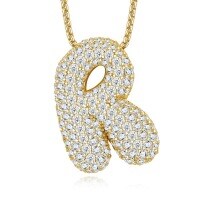 925 Silver Gold-Plated Letter Pendant Choker Necklace for Women-letter R