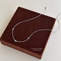 wholesale S925 Solid Silver Korean Minimalist Fresh Love Heart Necklace For Women, Versatile Layering Collarbone Chain Wholesale-Platinum Pure Silver