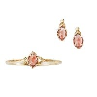 wholesale S925 Silver Plated 14K Gold Japanese Retro Light Luxury Garnet Stud Earrings/Ring Set Versatile Style-Red garnet ring 6# Mido 925 silver