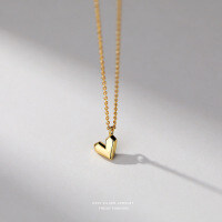 Sterling Silver Geometric Faceted Heart Pendant Necklace, Minimalist Design-18K Gold (1.62g)  925 Silver