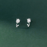 wholesale 925 Silver Women's Korean Style Minimalist Tulip Flower Ear Studs Sweet Temperament Summer Earrings M01563-S925 silver silver pair 925 silver