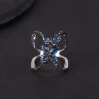 wholesale S925 silver butterfly-shaped original design natural topaz ring with inlaid amethyst, dark gothic style couple rings-Natural London Blue Topaz Ring  US size 6 (domestic size 13)
