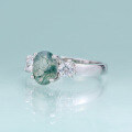 wholesale S925 sterling silver natural moss agate ring, niche high-end jewelry, 1ct green moss gemstone ring for men and women-0-1