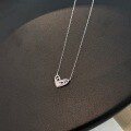 wholesale S925 Sterling Silver High-End Popular Women's Necklace with Pink Zircon Heart Overlapping Hollow-Out Design, Small and Luxurious Collarbone Chain-0-2