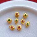 wholesale Gold-Plated 925 Ancient Silver Fittings with Ruby and Emerald Spacer Beads, Back Cloud, Small Thread Beads, Four-Leaf Clover DIY Handmade Beading Accessories-0-1