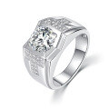 wholesale S925 Sterling Silver Elegant Men's Ring with 2-Carat Moissanite, Light Luxury High-End Sense Jewelry, European and American Wholesale-0-0