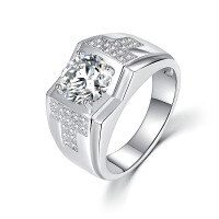wholesale S925 Sterling Silver Elegant Men's Ring with 2-Carat Moissanite, Light Luxury High-End Sense Jewelry, European and American Wholesale-Silver with zircon and platinum US size 8