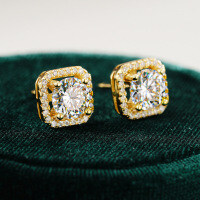 S925 Silver Square Moissanite Stud Earrings Luxury Cross-Border Wholesale-1ct (set with moissanite)  925 silver