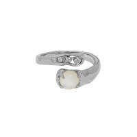 wholesale S925 sterling silver asymmetrical edge inlaid shell texture open ring for women, Korean version, Instagram-inspired niche design-Platinum [No. 13/Adjustable]>Opening adjustable