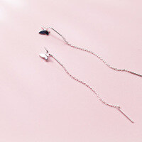 wholesale S925 Sterling Silver Butterfly Ear Thread Earring Chain Drop Dangle Ear Accessories for Women Korean Fashion Sweet and Elegant E9071-S925 silver pair 925 silver