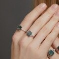 wholesale 925 Silver Cross-Border New European and American Minimalist Geometric Moss Ring for Women, Fashionable and Unique with Water Grass Agate Inlay-0-3