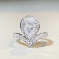 wholesale 925 Silver V-Shaped Waterdrop Ring High-End Craftsmanship Ice Flower Cut High Carbon Diamond Zircon Ring Cross-Border Wholesale-0-5