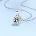 wholesale 925 Sterling Silver Moissanite Round Pendant Women's Light Luxury Design Necklace Simple Daily Korean Collarbone Chain Wholesale Ready Stock-0-1