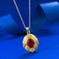 wholesale S925 Gold-Plated Silver Ancient Method Garnet Wire Drawing Pendant Adjustable Chinese Style Gold Necklace-0-1