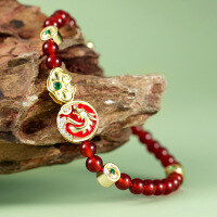 wholesale 925 Sterling Silver New Chinese Style Dragon Pattern Beaded Bracelet for Women, Small Batch Sophisticated Red Agate Gift-Red Agate Bracelet (Elastic Cord)  925 Silver