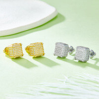 wholesale S925 silver luxurious ultra-sparkling full-diamond earrings with moissanite, trending on Douyin, golden square threaded earrings-Moissanite earrings (gold)