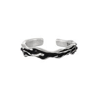 wholesale S925 sterling silver irregular black textured ring for women, high-end, niche, trendy, cool, and unique open-ended silver ring-Plain silver + black [No. 14/Adjustable] Opening adjustable