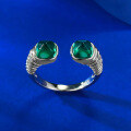 wholesale Metal S925 Silver European and American Style Simulated Emerald 5*5 Sugar Loaf Open Ring, Fashionable and Minimalist, Cross-Border Fast Selling-0-2