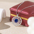 wholesale S925 Silver Cloud Tong Jewelry TikTok Hot Selling Lab-Created Blue Sapphire Fashion Round Pendant Necklace 10*10mm-0-3